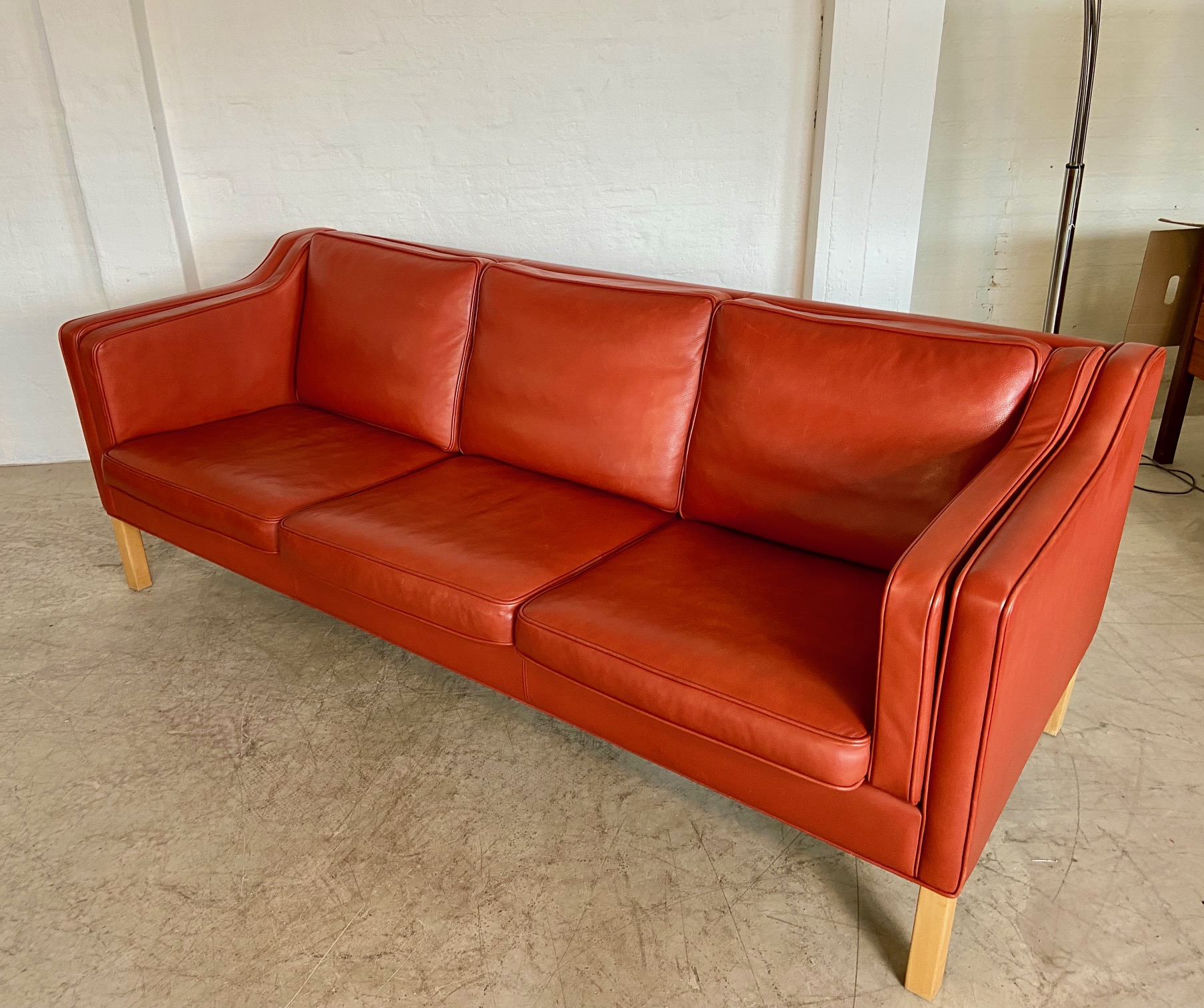 IMG_8756 Mogens Hansen Vintage Danish 3 Person Cognac Leather Sofa