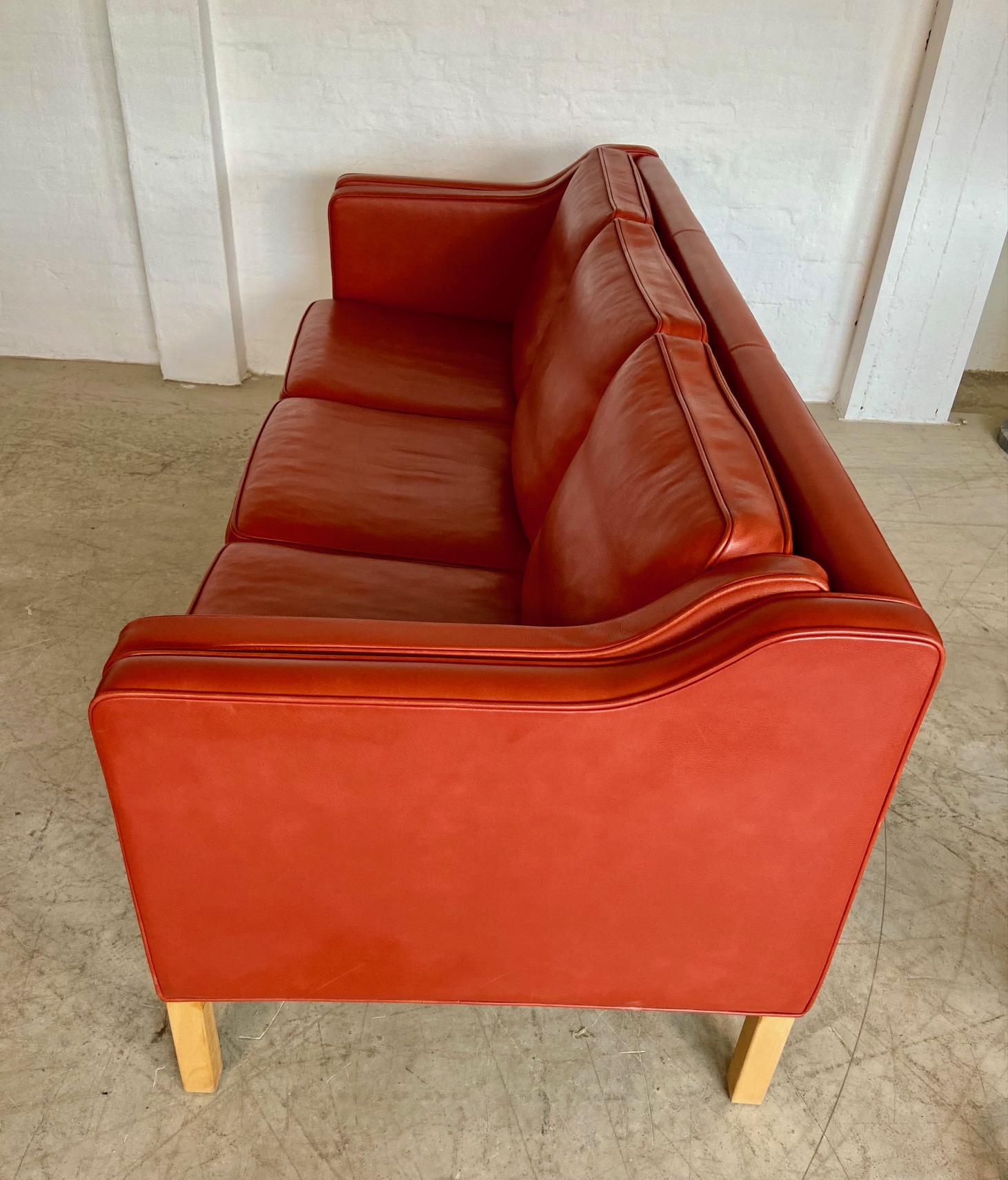 IMG_8758 Mogens Hansen Vintage Danish 3 Person Cognac Leather Sofa