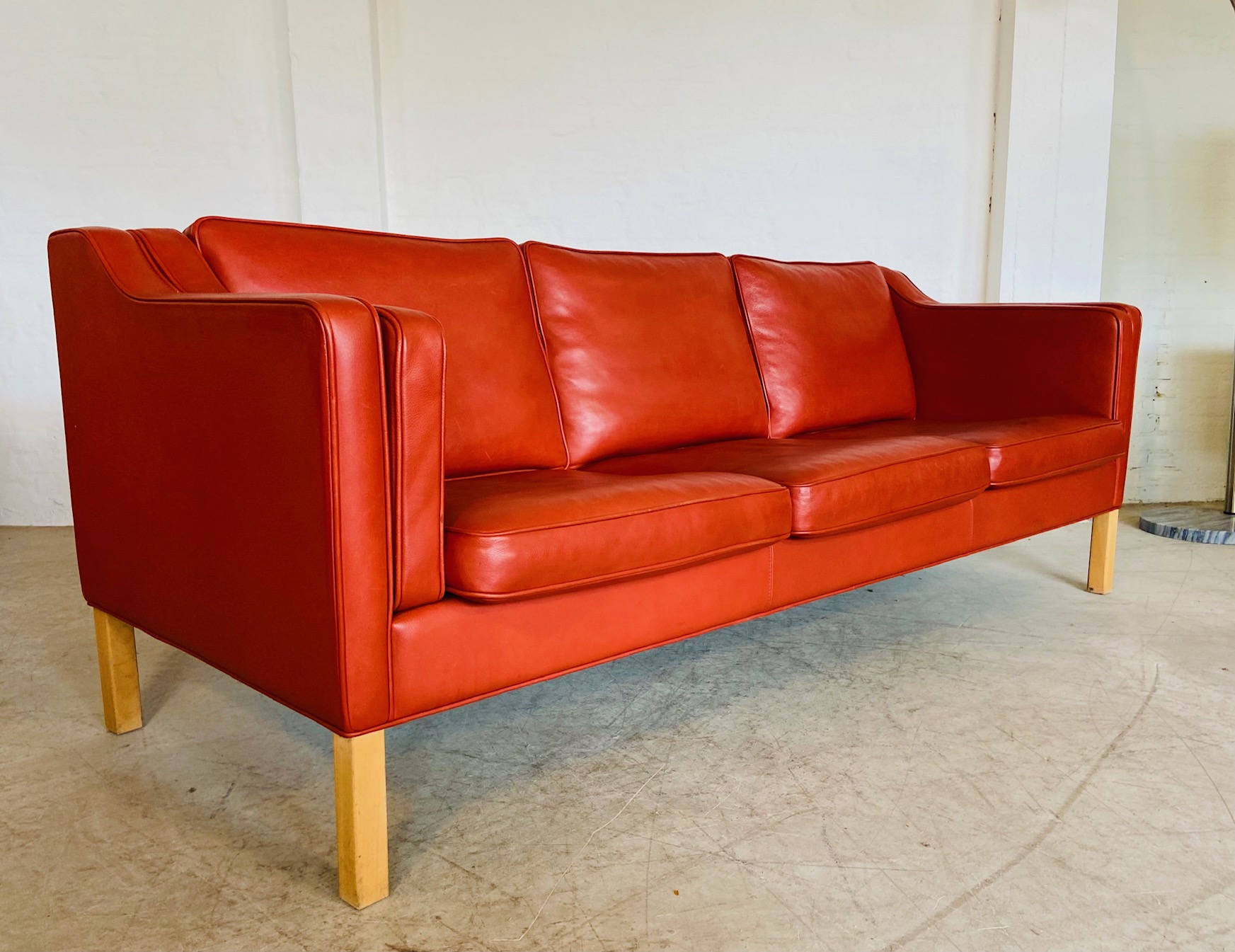 IMG_8764 Mogens Hansen Vintage Danish 3 Person Cognac Leather Sofa
