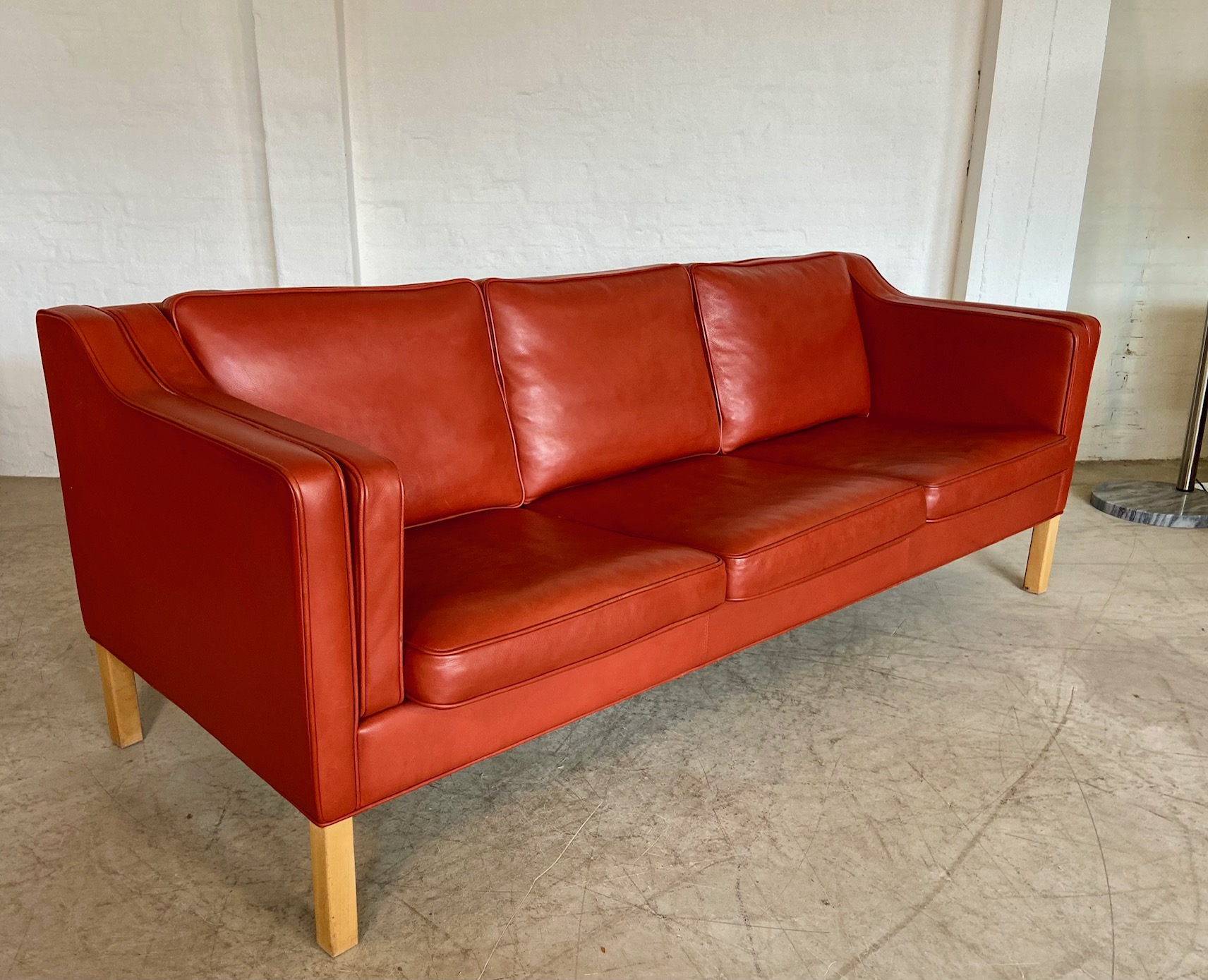 IMG_8765 Mogens Hansen Vintage Danish 3 Person Cognac Leather Sofa