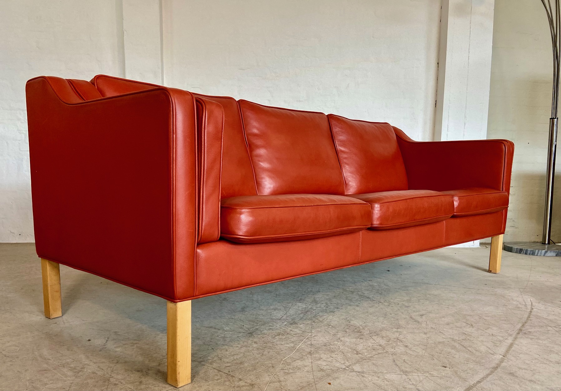 IMG_8767 Mogens Hansen Vintage Danish 3 Person Cognac Leather Sofa
