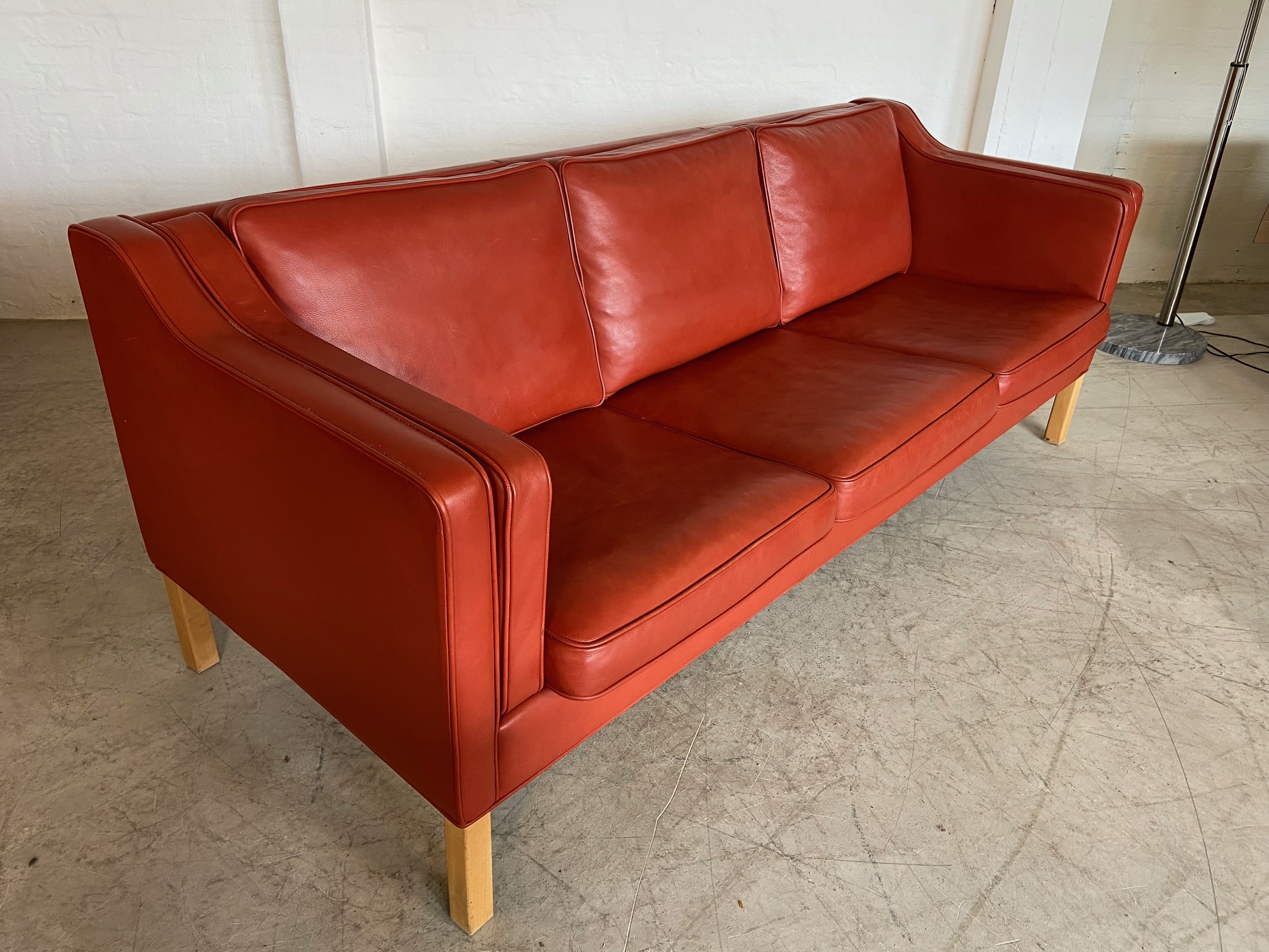 IMG_8769 Mogens Hansen Vintage Danish 3 Person Cognac Leather Sofa