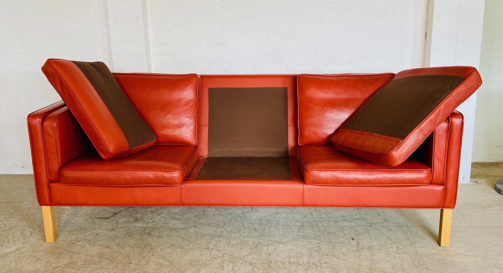 IMG_8770 Mogens Hansen Vintage Danish 3 Person Cognac Leather Sofa