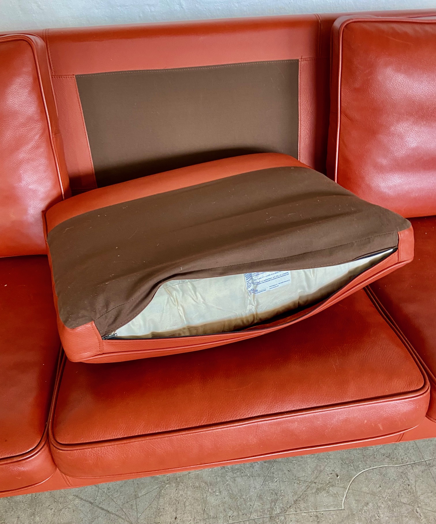 IMG_8771 Mogens Hansen Vintage Danish 3 Person Cognac Leather Sofa