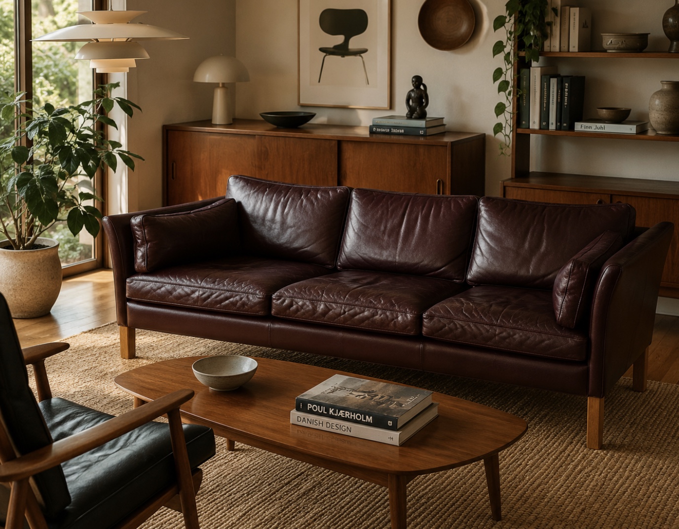 Mid-Century Modern Arne Norell Swedish Burgundy Leather Sofa – 1960s