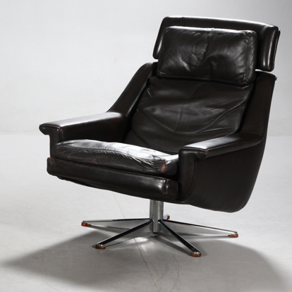 image Vintage Danish Mid Century Werner Langenfeld Leather Lounge Chair 1970,S