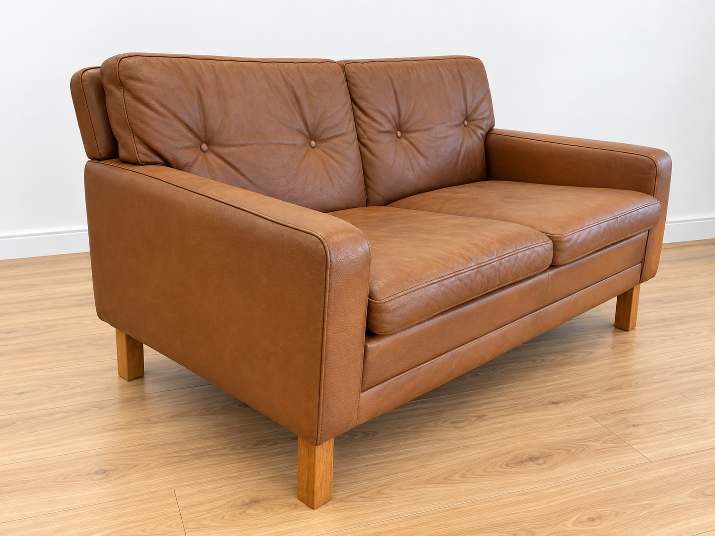Mid Century Scandinavian Peem Oy,  2 Seater Cognac Leather Sofa 1960's