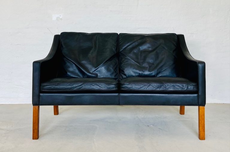 DANISH VINTAGE MID-CENTURY BØRGE MOGENSEN BLACK LEATHER 2 SEATER SOFA 1960s