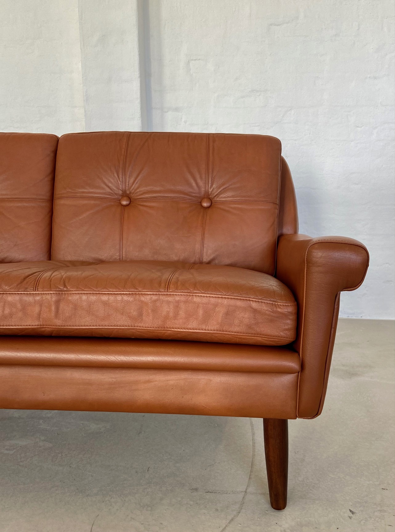 Vintage Danish Mid Century Svend Skipper 2 Person Cognac Leather Sofa