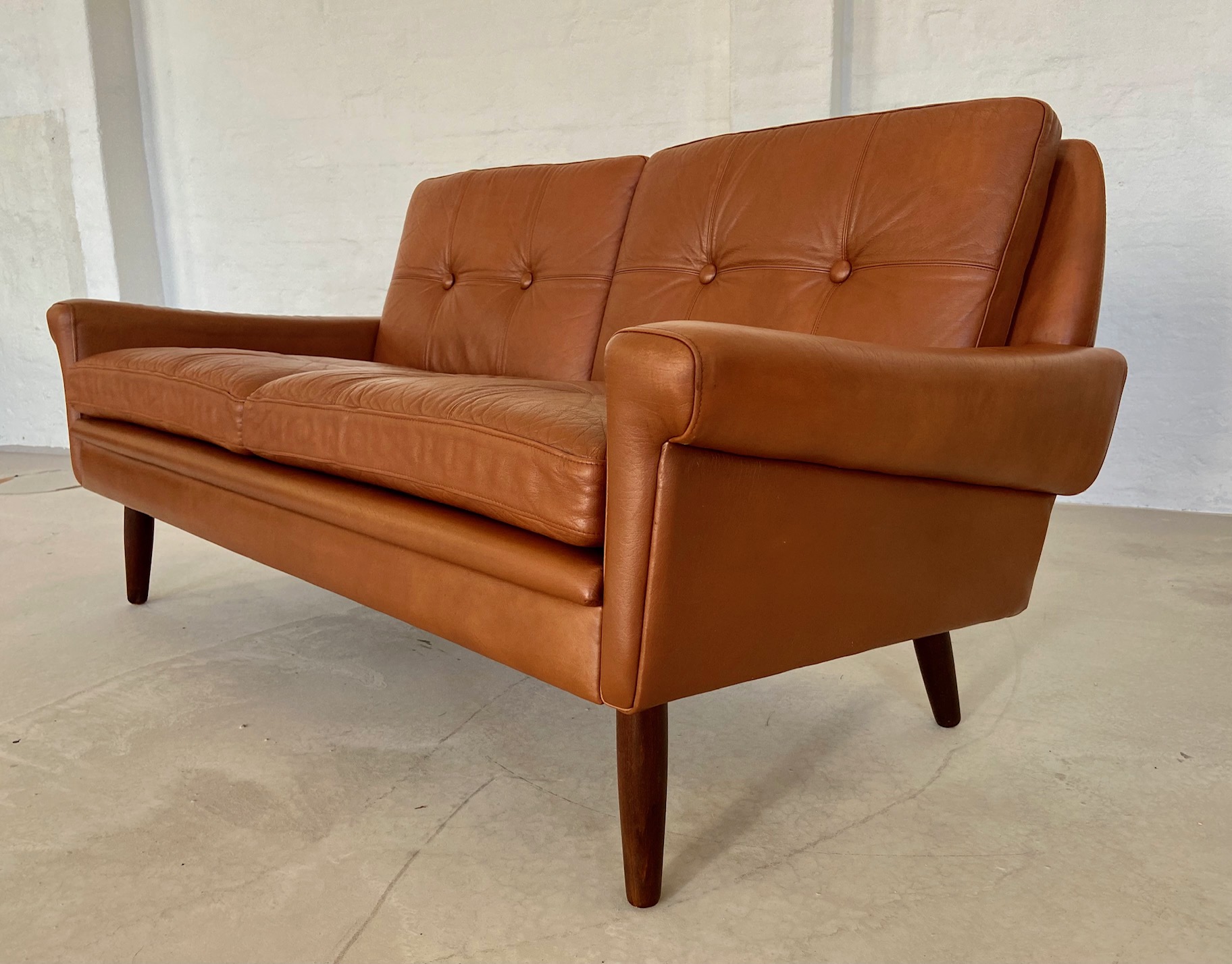 Vintage Danish Mid Century Svend Skipper 2 Person Cognac Leather Sofa