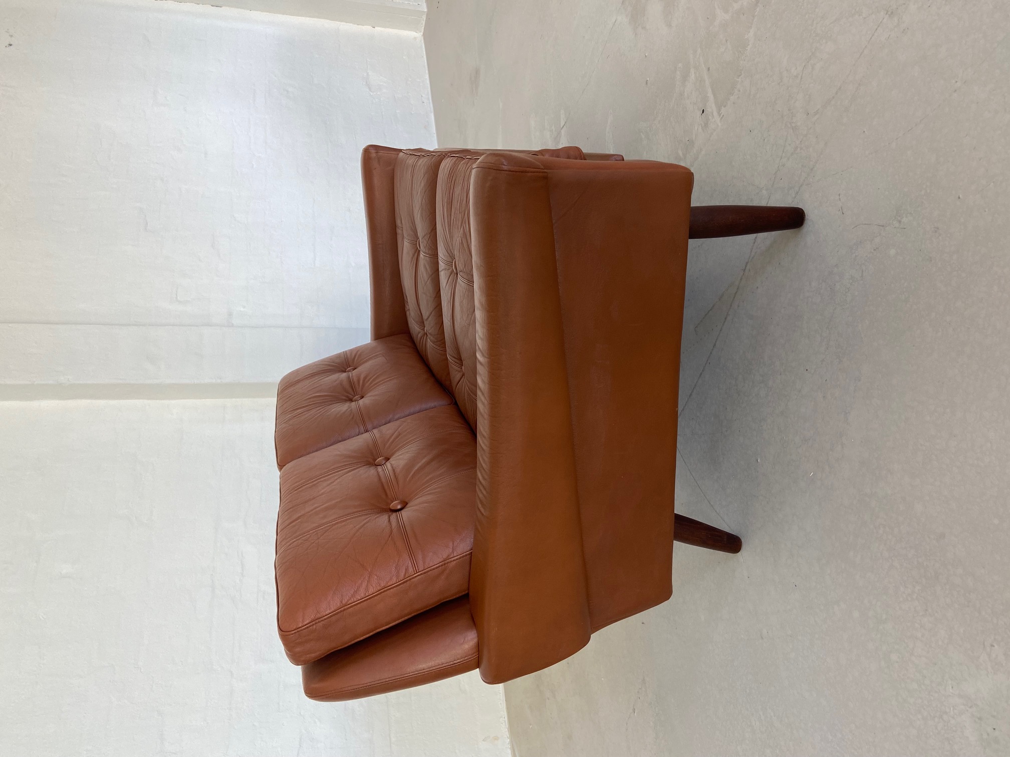 Vintage Danish Mid Century Svend Skipper 2 Person Cognac Leather Sofa