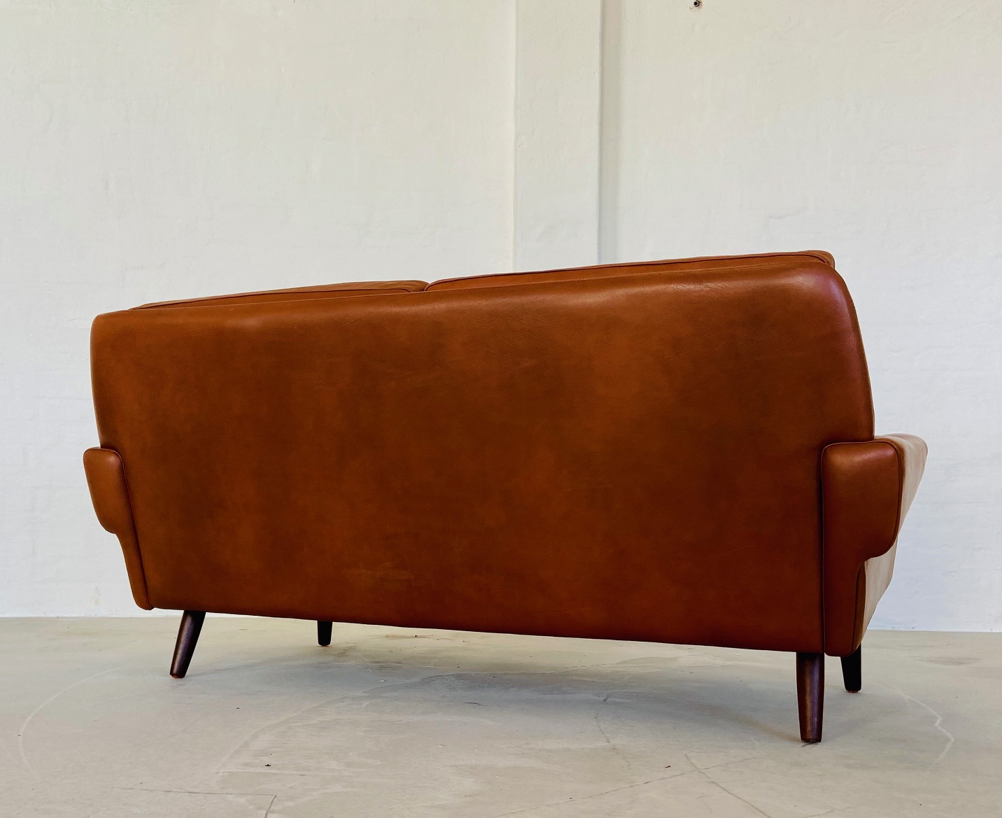 Vintage Danish Mid Century Svend Skipper 2 Person Cognac Leather Sofa