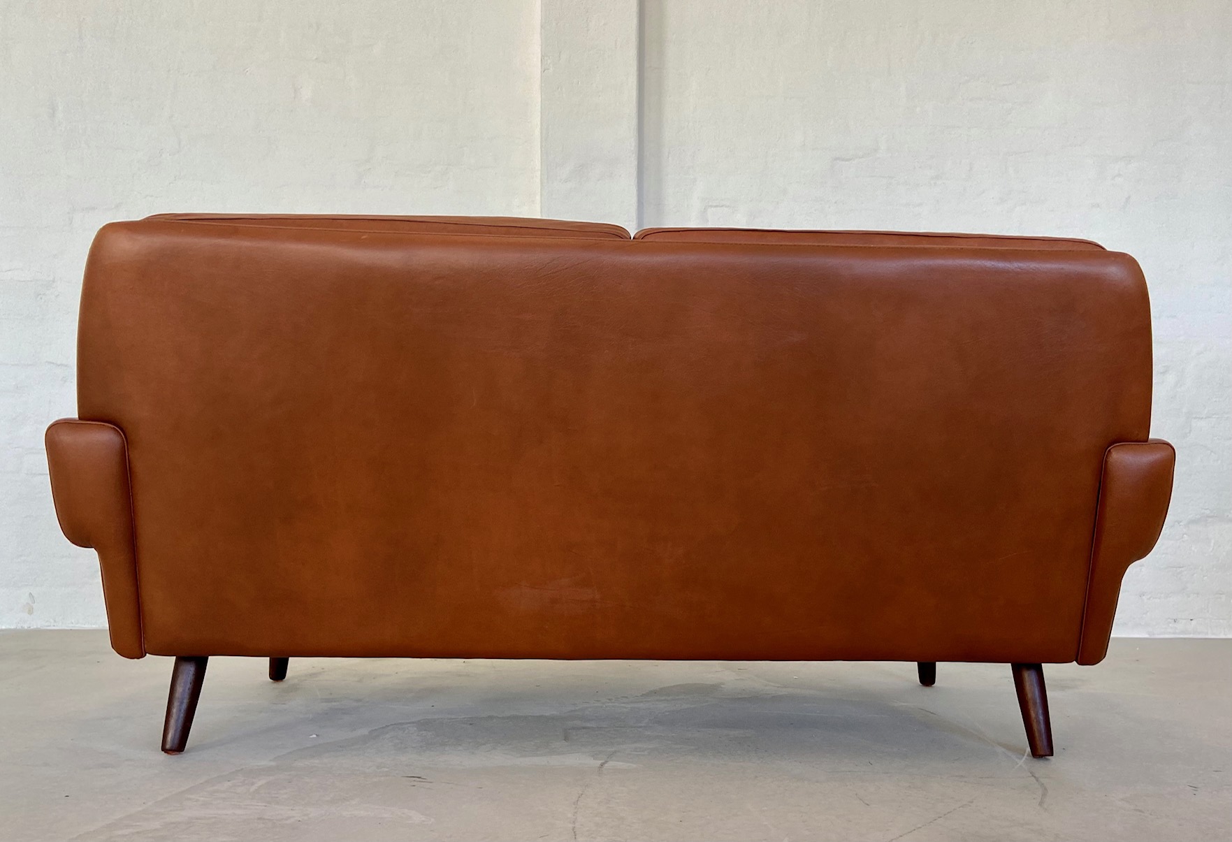 Vintage Danish Mid Century Svend Skipper 2 Person Cognac Leather Sofa
