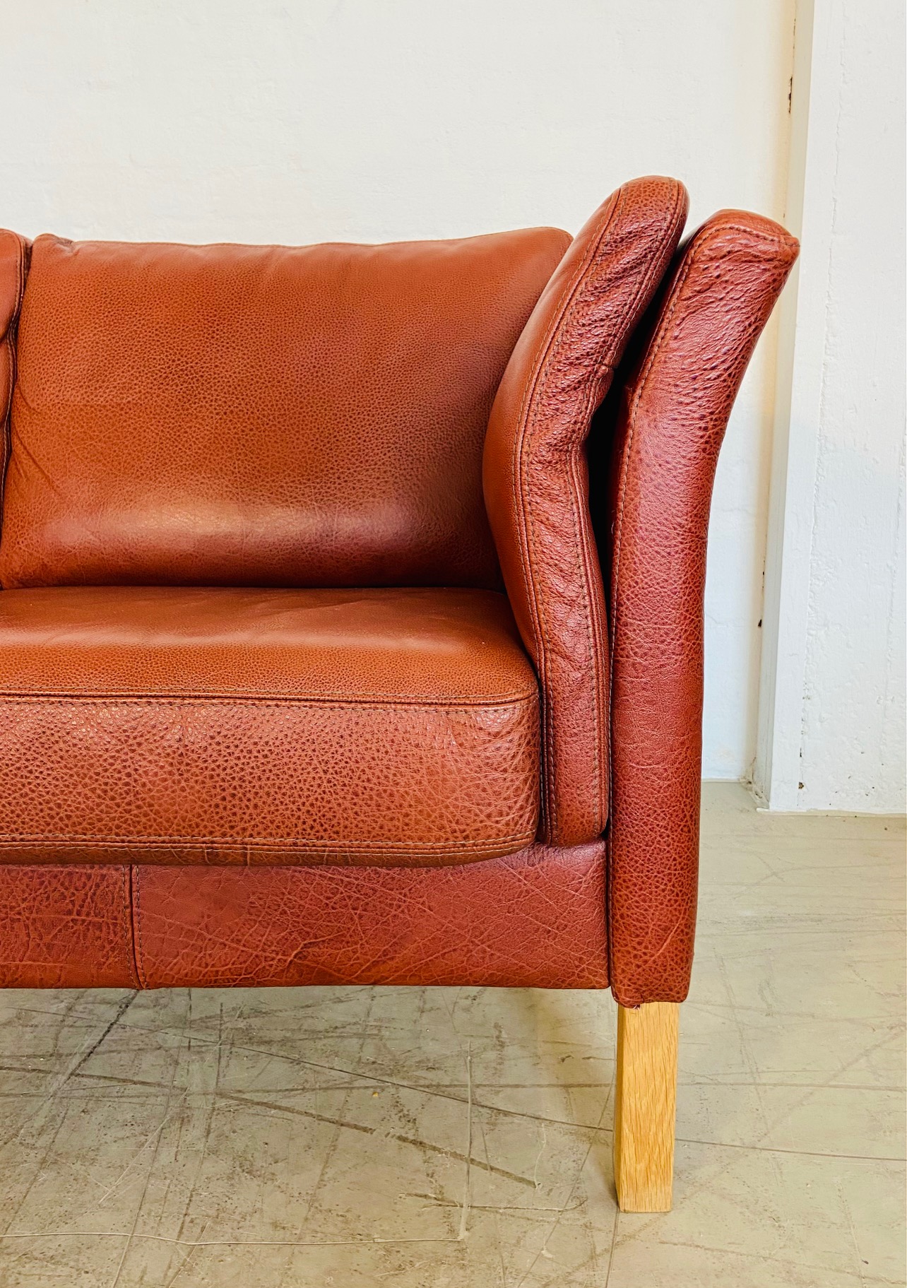 IMG_9377 Vintage Danish Retro Skalma 2 Person Sofa In Cognac Leather