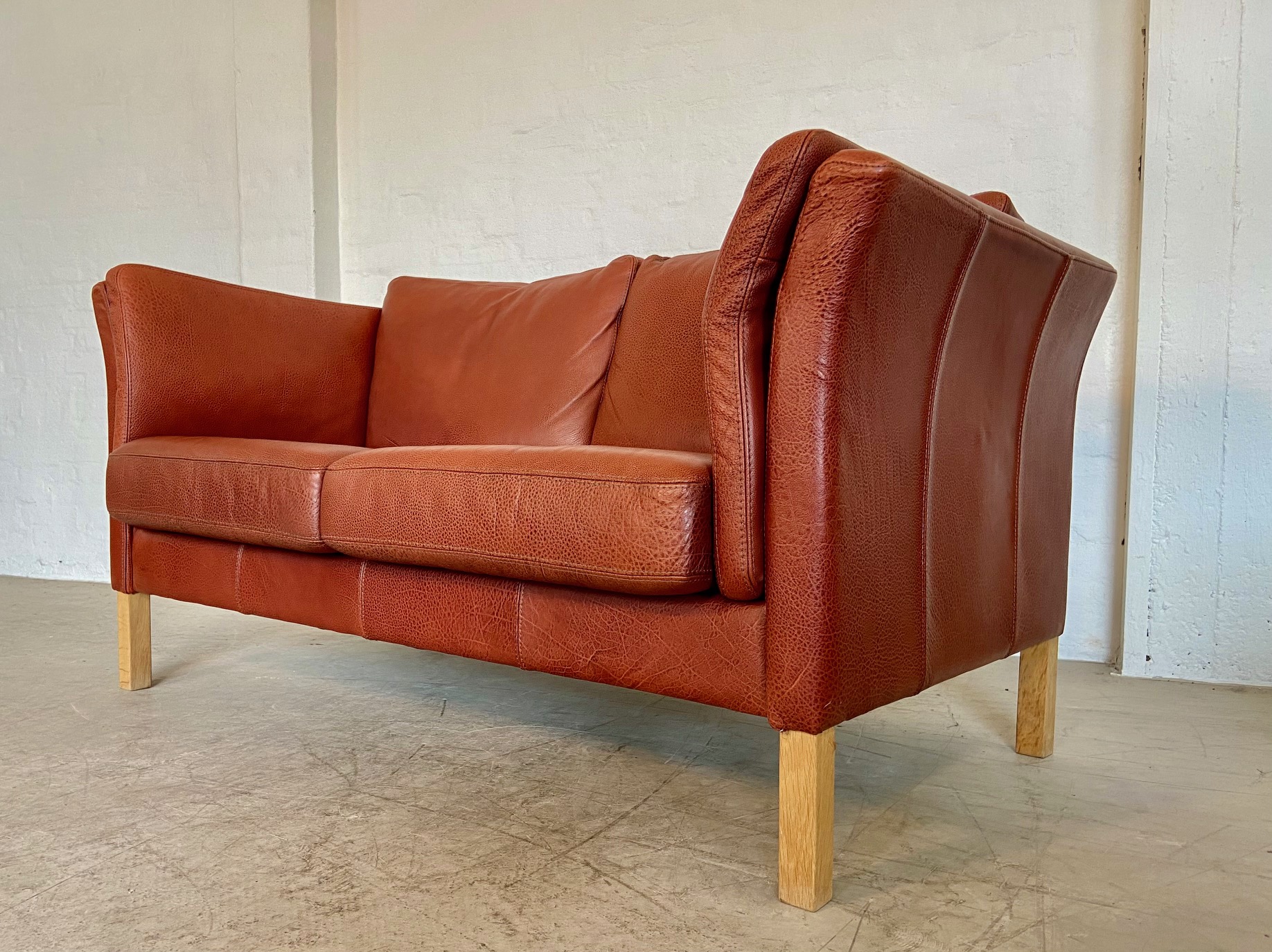 IMG_9379 Vintage Danish Retro Skalma 2 Person Sofa In Cognac Leather