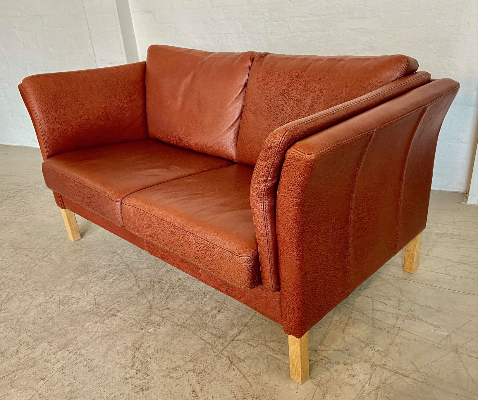 IMG_9380 Vintage Danish Retro Skalma 2 Person Sofa In Cognac Leather