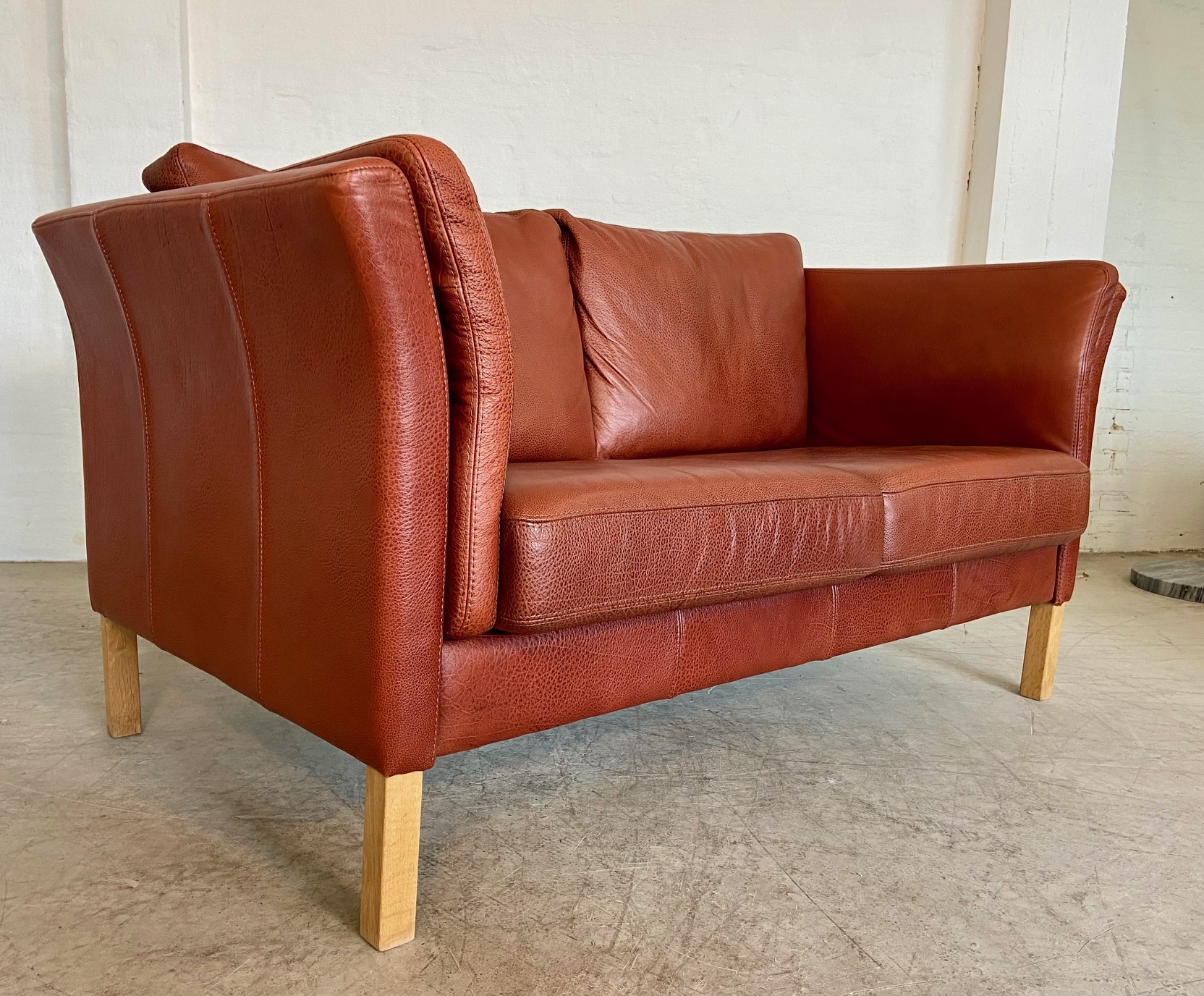 IMG_9385 Vintage Danish Retro Skalma 2 Person Sofa In Cognac Leather