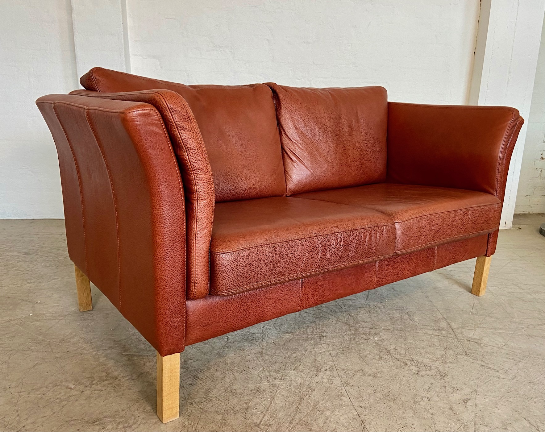 IMG_9386 Vintage Danish Retro Skalma 2 Person Sofa In Cognac Leather