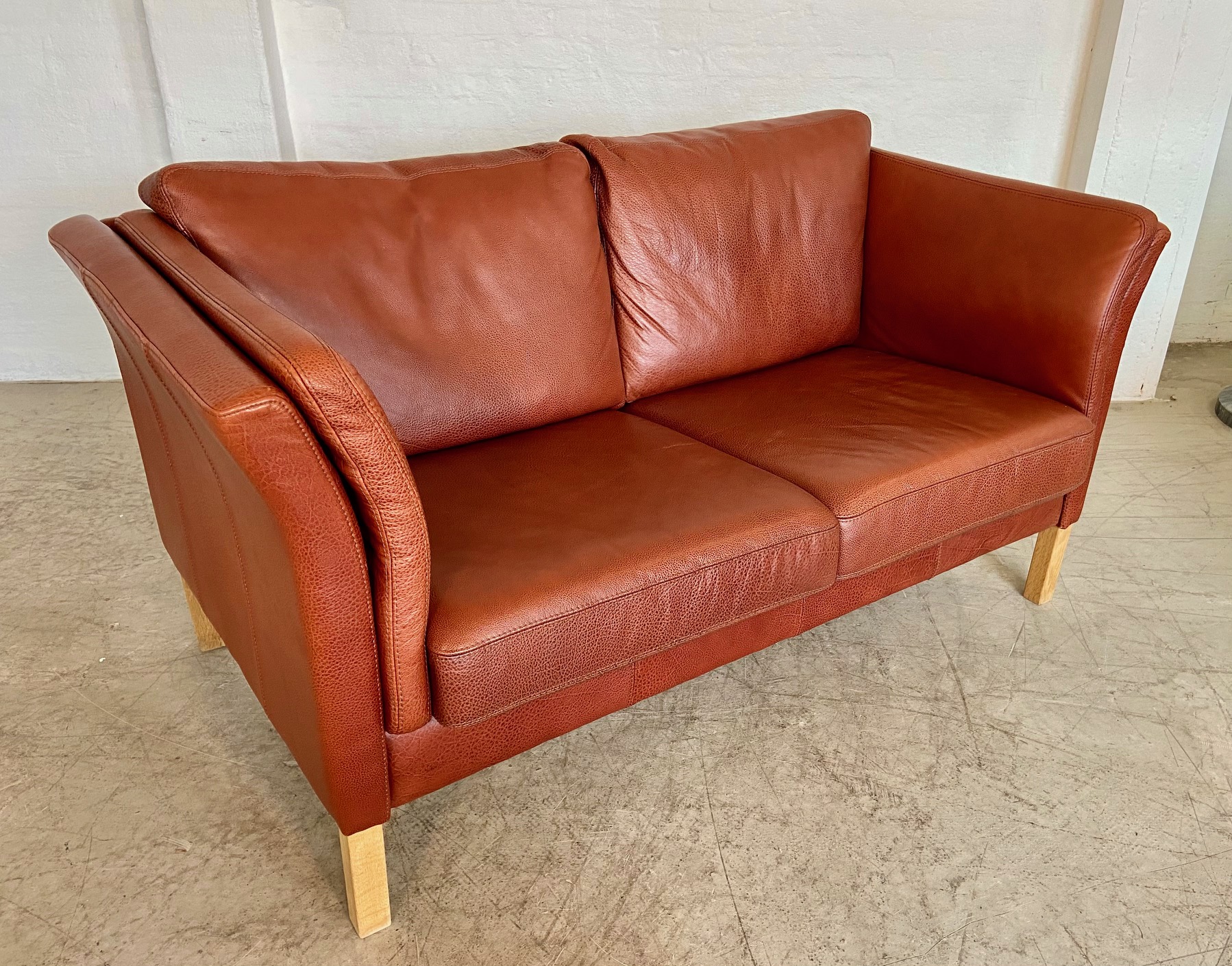 IMG_9387 Vintage Danish Retro Skalma 2 Person Sofa In Cognac Leather