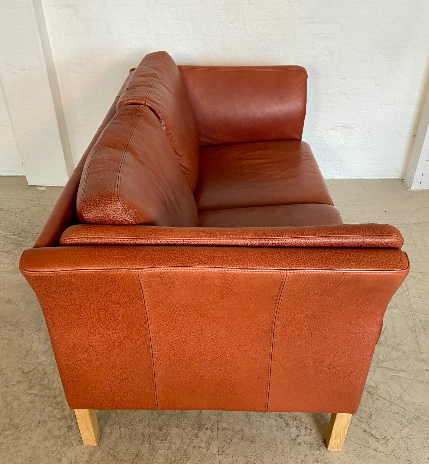 IMG_9390 Vintage Danish Retro Skalma 2 Person Sofa In Cognac Leather