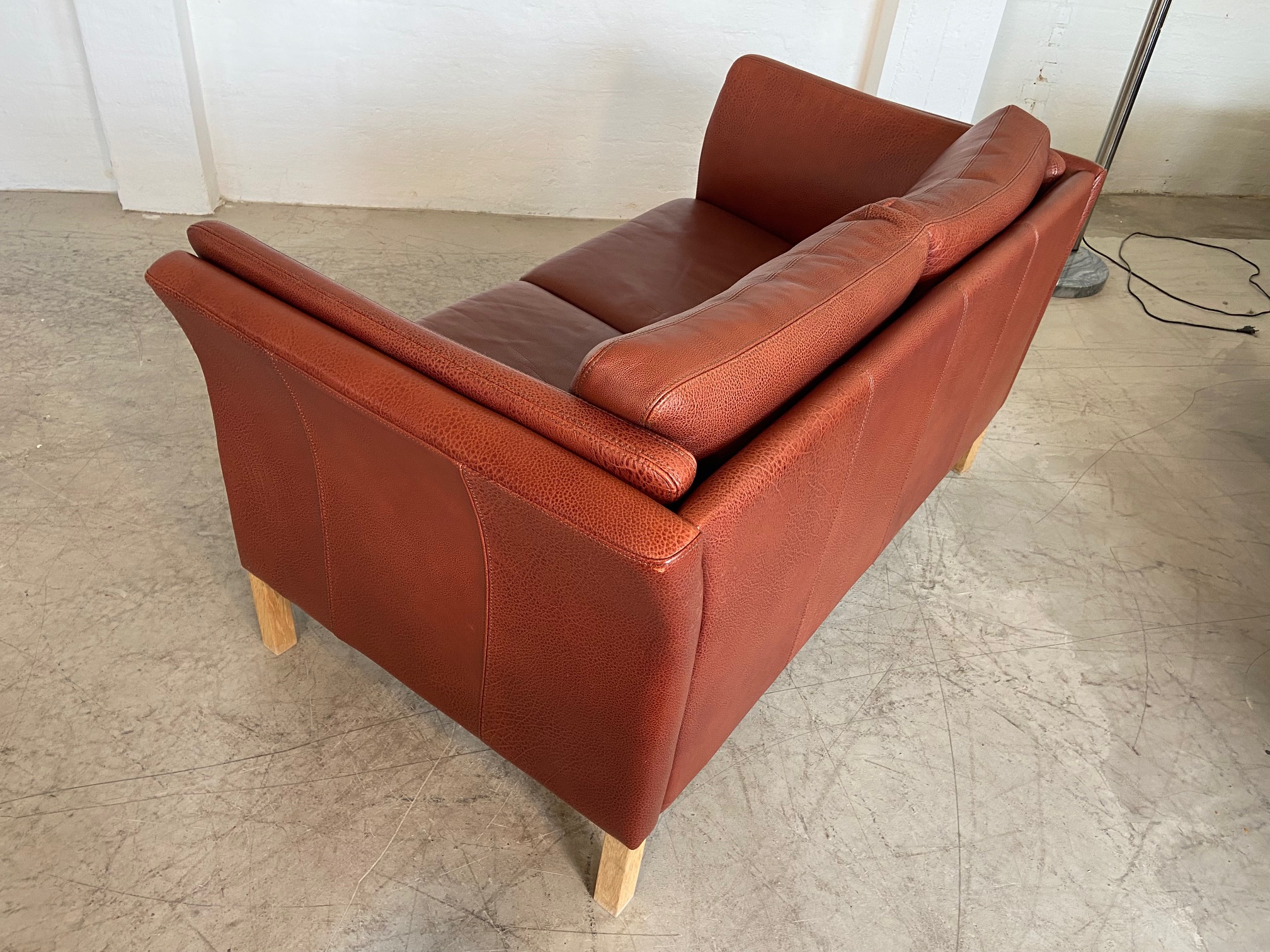 IMG_9395 Vintage Danish Retro Skalma 2 Person Sofa In Cognac Leather