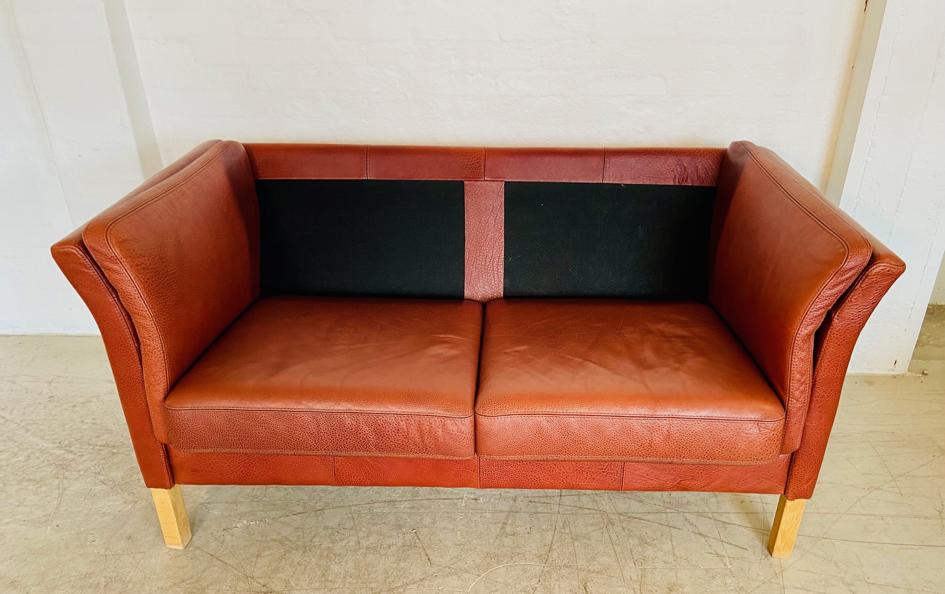 IMG_9396 Vintage Danish Retro Skalma 2 Person Sofa In Cognac Leather