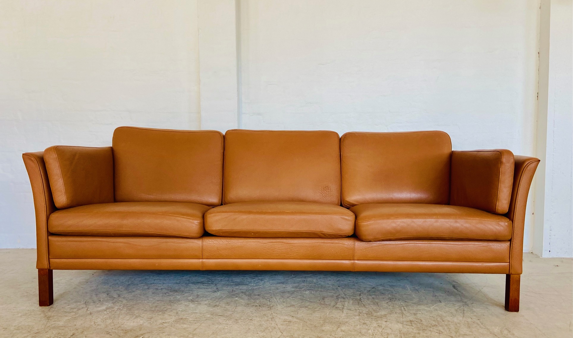 IMG_9809 Vintage Danish Mid Century Morgans Hansen Cognac 3 Seater Sofa