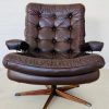 IMG_4663 Danish Vintage Mid Century Brown leather and chromed Swivel chair 1970,s
