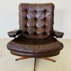 IMG_4664 Danish Vintage Mid Century Brown leather and chromed Swivel chair 1970,s