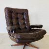 IMG_4677 Danish Vintage Mid Century Brown leather and chromed Swivel chair 1970,s