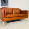 Vintage Danish Mid Century 2 Person Sofa In Cognac Leather 1960's