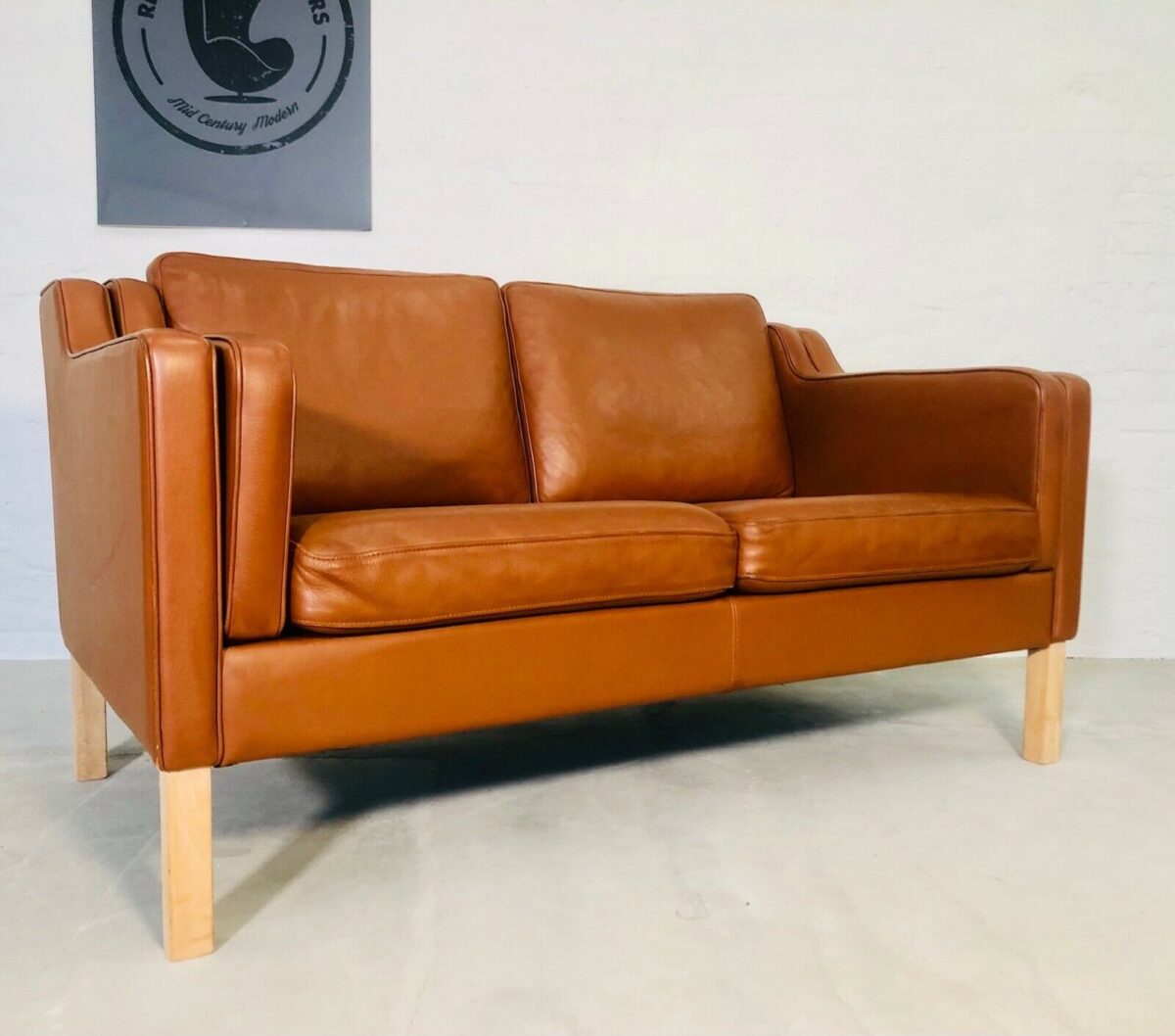 Vintage Danish Mid Century 2 Person Sofa In Cognac Leather 1960's