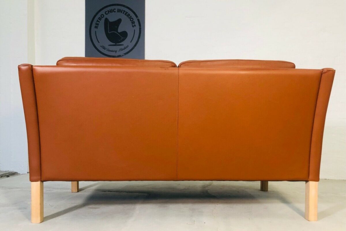 Vintage Danish Mid Century 2 Person Sofa In Cognac Leather 1960's