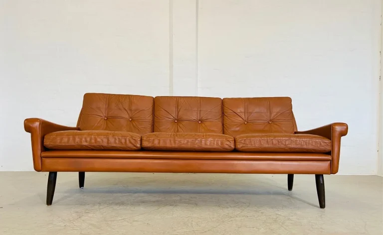 Vintage Danish Mid Century Svend Skipper Cognac 3 Person Sofa 1960's
