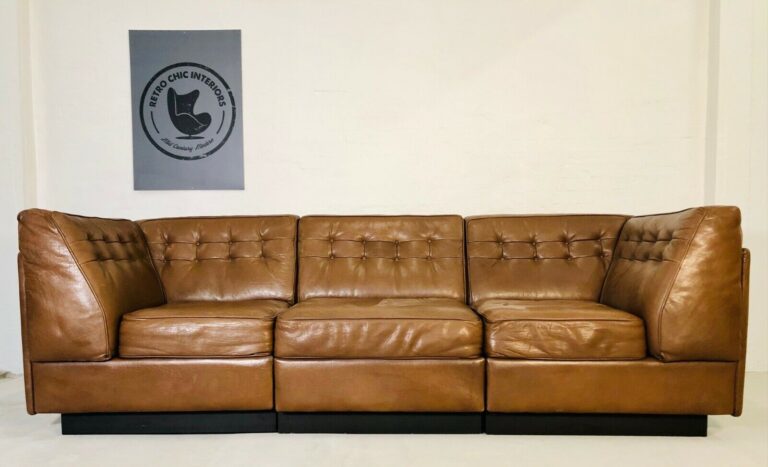 Vintage Danish Modular 3 Person Sofa In Cognac Leather & Stressless Chair & FootStool1970's