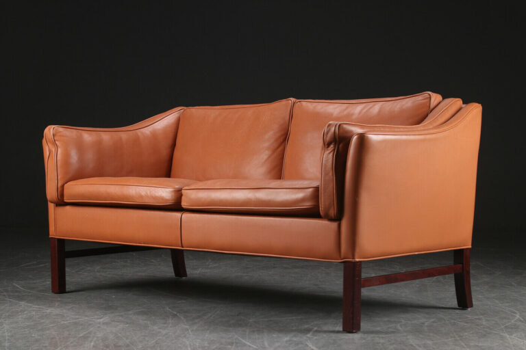 Vintage Danish Mid Century Grant Mobelfabrik 2 Person Cognac Leather Sofa