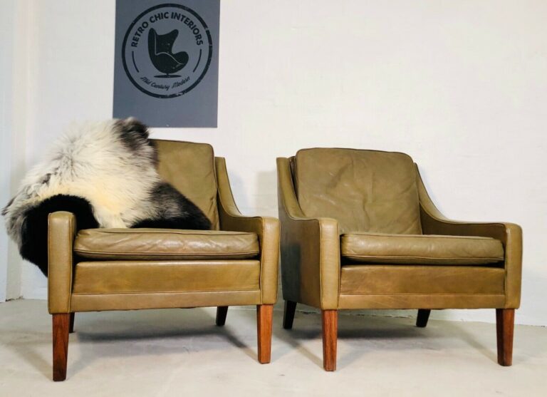 image Vintage Danish Mid Century Olive Green Lounge Chairs By Rud Thygesen