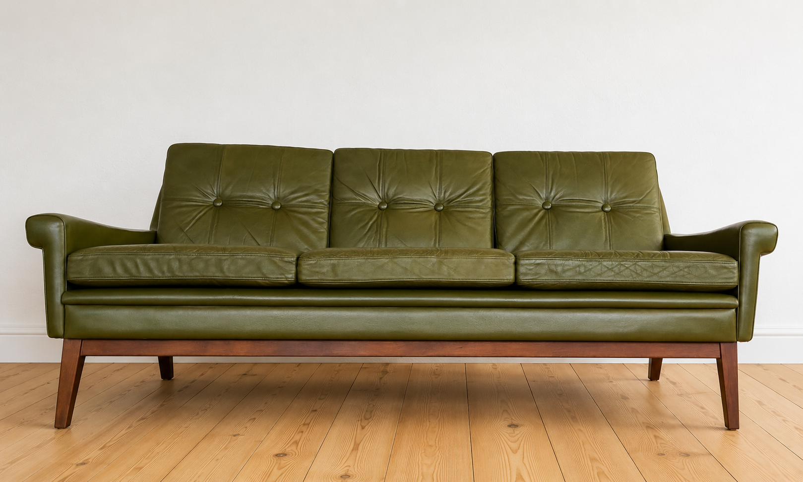Svend Skipper Vintage Danish Mid Century 3 Person sofa Set in Olive green leather 1965