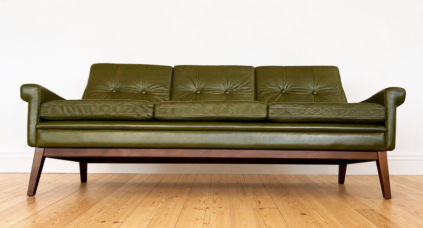 Svend Skipper Vintage Danish Mid Century 3 Person sofa Set in Olive green leather 1965