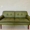 Vintage Danish Mid Century Svend Skipper 2 Person sofa in Olive green leather  1965