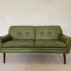 Vintage Danish Mid Century Svend Skipper 2 Person sofa in Olive green leather  1965