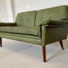 Vintage Danish Mid Century Svend Skipper 2 Person sofa in Olive green leather  1965