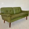 Vintage Danish Mid Century Svend Skipper 2 Person sofa in Olive green leather  1965