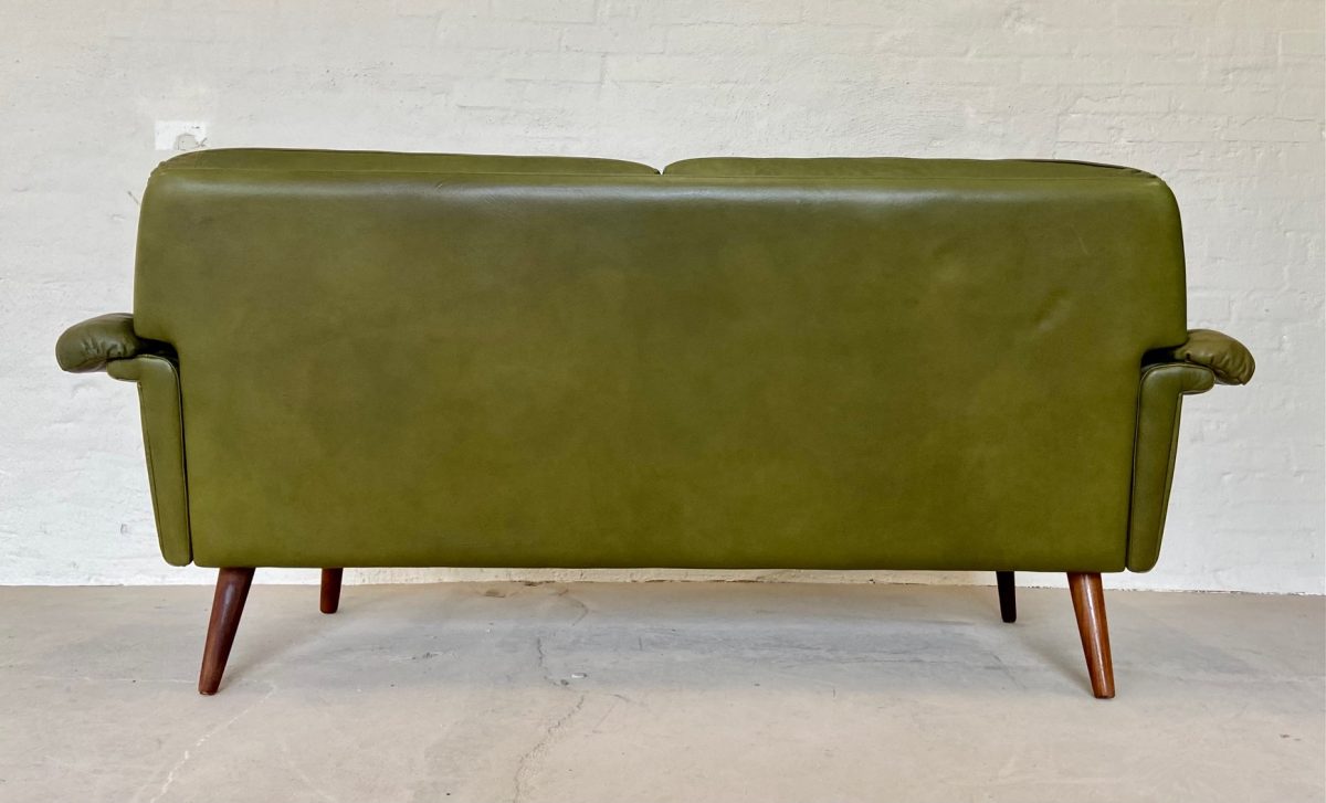 Vintage Danish Mid Century Svend Skipper 2 Person sofa in Olive green leather  1965