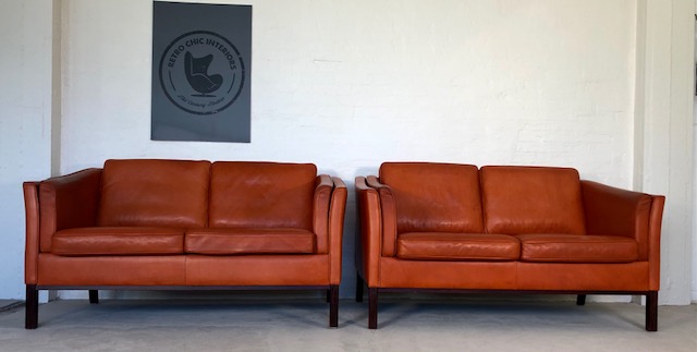 Vintage Danish Mid Century Morgans Hansen lounge set in Cognac Leather 1960,s