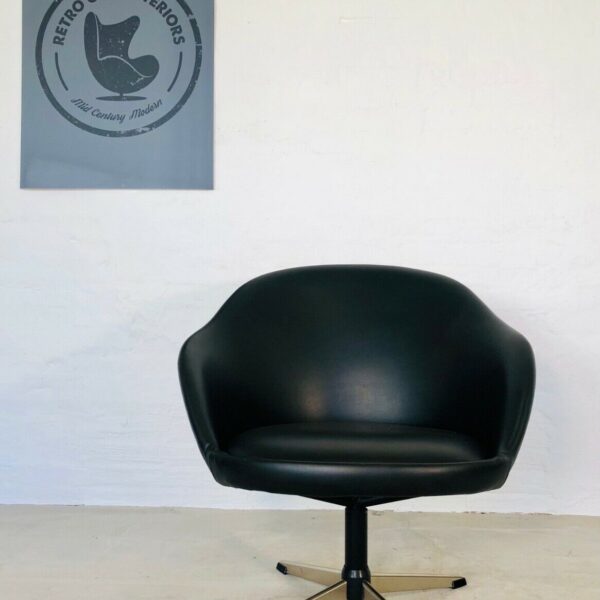 image Vintage Danish Mid Century Black Leather Lounge Chair 1970's