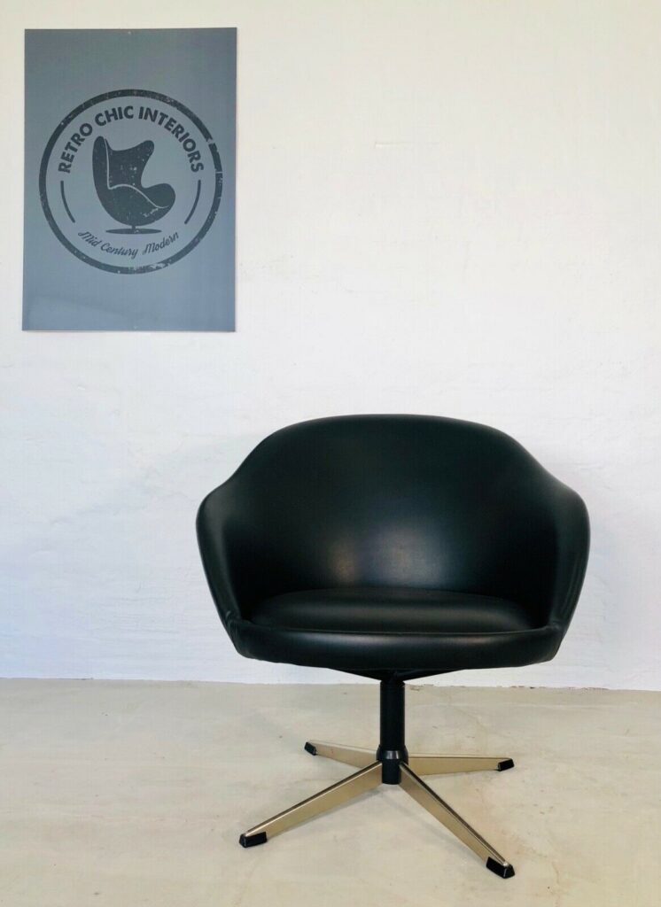 image Vintage Danish Mid Century Black Leather Lounge Chair 1970's