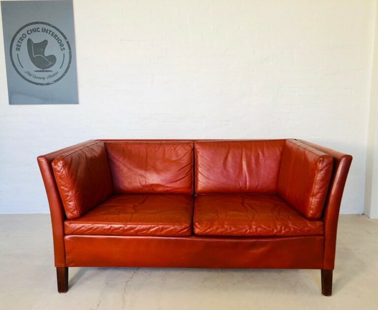 Vintage Danish Mid Century 2 Person Sofa In Cognac Leather 1960's