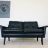 Vintage Danish Mid Century Svend Skipper Black Leather 2 Person Sofa 1965