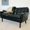 Vintage Danish Mid Century Svend Skipper Black Leather 2 Person Sofa 1965
